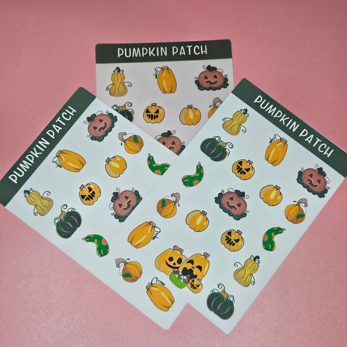 variety of sticker sheets with a variety of pumpkins with and without faces 